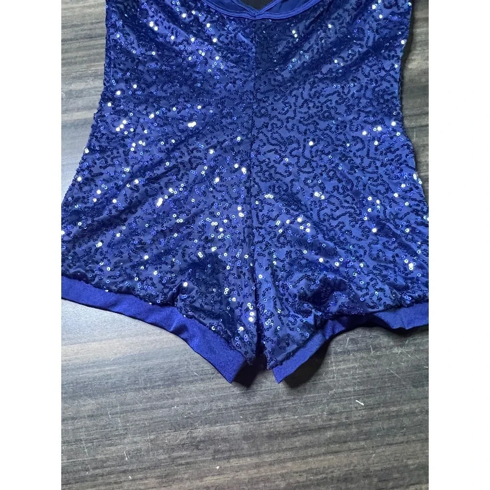 Weissman Sequin‎ Dance Romper Costume Leotard Blue Sparkle XLC
